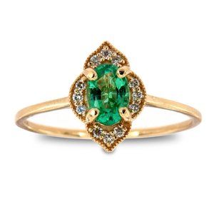 Oval Green Emerald Vintage Halo Diamond Ring
